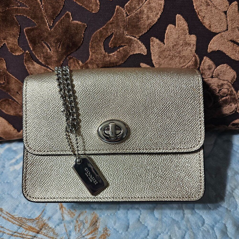 Coach Bowery Crossbody Purse in Metallic Champange/ Platinum color